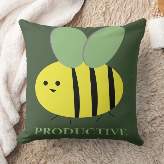 Bee Productive, Green クッション (ブランケット)