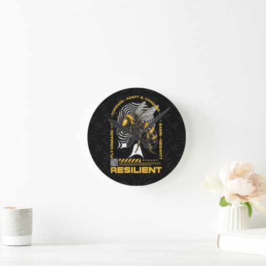 Bee Resilient – Motivational Bee Positivity Design ラウンド壁時計 (ホーム)