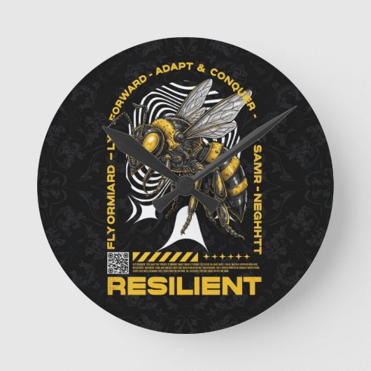 Bee Resilient – Motivational Bee Positivity Design ラウンド壁時計 (正面)