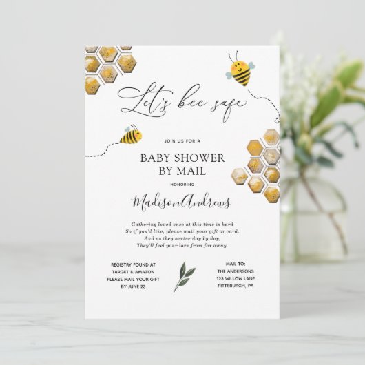 Bee Safe Baby Shower by Mail 招待状 (スタンド正面)