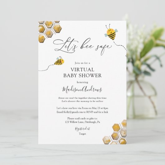 Bee Safe Virtual Baby Shower 招待状 (スタンド正面)