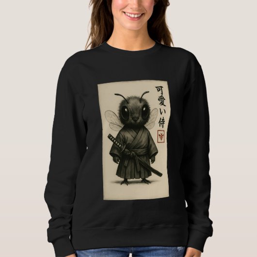 Bee Samurai Ink Art Sumi-e Style Novelty Kawaii Wo スウェットシャツ (正面)