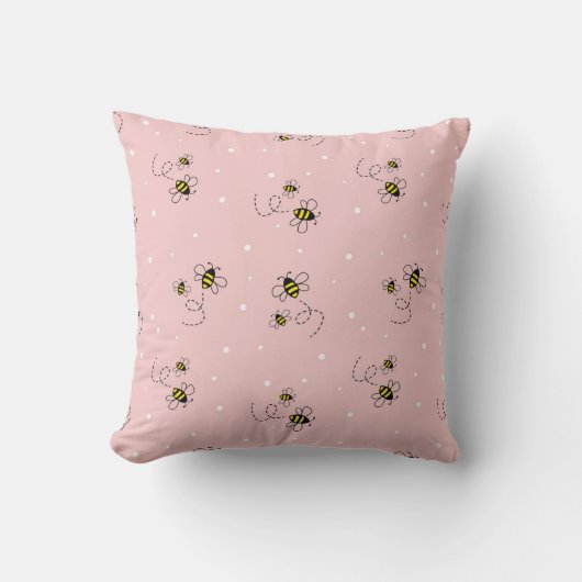 Bee seamless pattern on pastel background. Vintage クッション (正面)