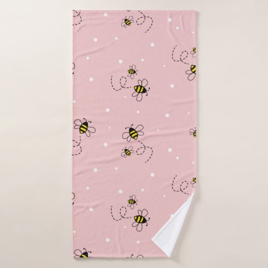 Bee seamless pattern on pastel background. Vintage バスタオル (バスタオル)