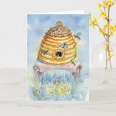 Bee Skep Blank Notecard カード (黄色い花)