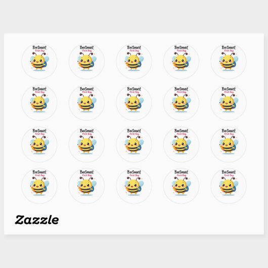 Bee‑Smart First Day Cute School Stickers ラウンドシール (シート)