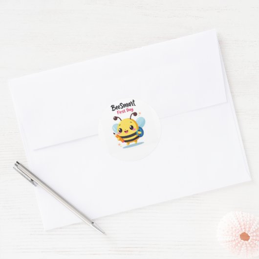 Bee‑Smart First Day Cute School Stickers ラウンドシール (封筒)