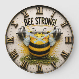 Bee Strong Funny Gym Motivational Fitness Decor ラージ壁時計