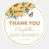 Bee, Sunflower and Baby Shower Thank You ラウンドシール (正面)