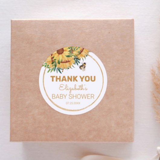 Bee, Sunflower and Baby Shower Thank You ラウンドシール