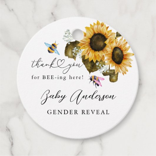 Bee Sunflowers Boho Gender Reveal フェイバータグ (正面)
