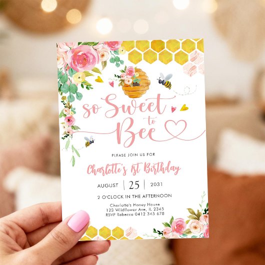 Bee Theme 1st Birthday Invitation 招待状