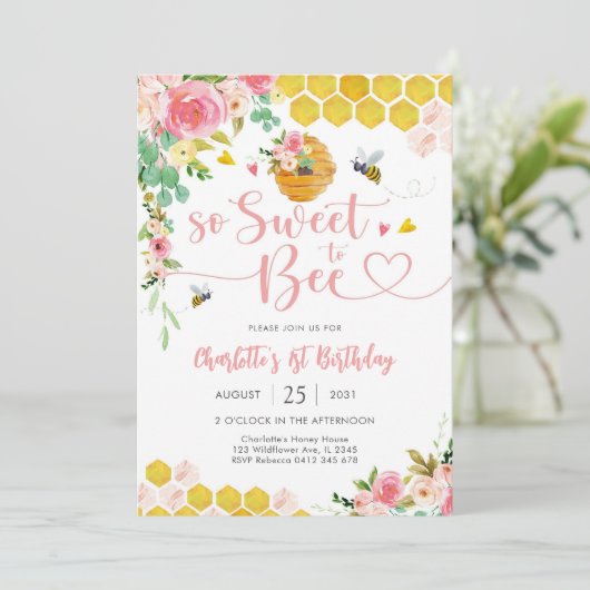 Bee Theme 1st Birthday Invitation 招待状 (スタンド正面)