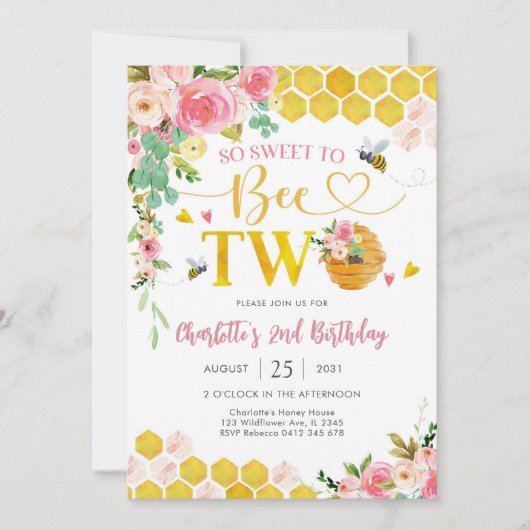 Bee Theme 2nd Birthday Invitation 招待状 (正面)