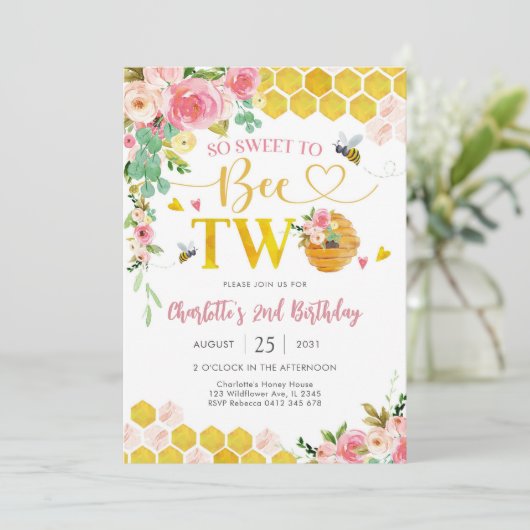 Bee Theme 2nd Birthday Invitation 招待状 (スタンド正面)
