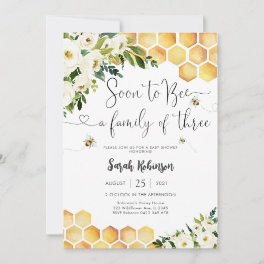 Bee Theme Baby Shower Invitation 招待状 (正面)