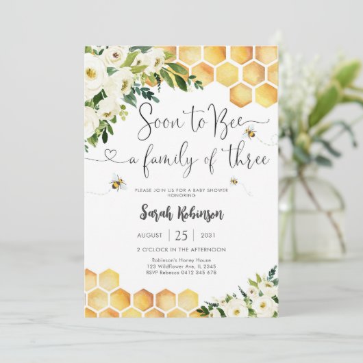 Bee Theme Baby Shower Invitation 招待状 (スタンド正面)