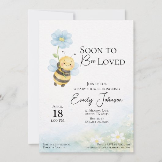 Bee Theme Baby Shower Invitation 招待状 (正面)