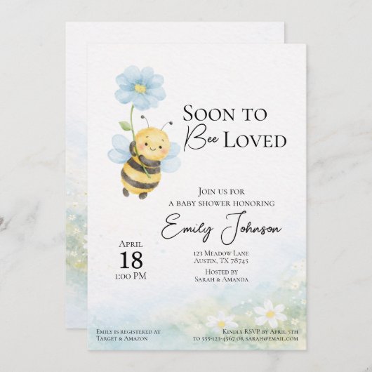 Bee Theme Baby Shower Invitation 招待状 (正面/裏面)