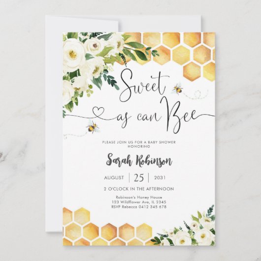 Bee Theme Baby Shower Invitation 招待状 (正面)
