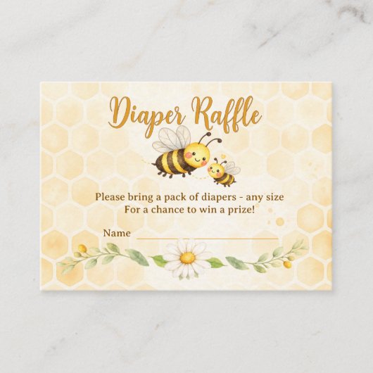 Bee Theme Diaper Raffle Baby Shower 名刺 (正面)