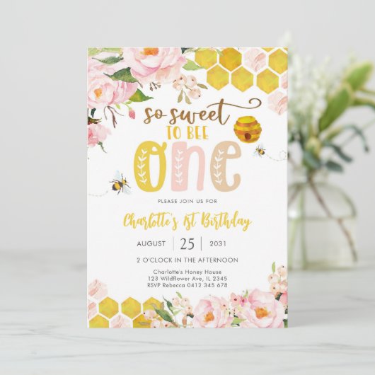 Bee Theme First Birthday Invitation 招待状 (スタンド正面)