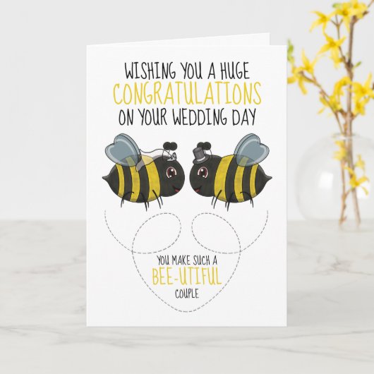 Bee Themedの結婚おめでとうカード カード (黄色い花)