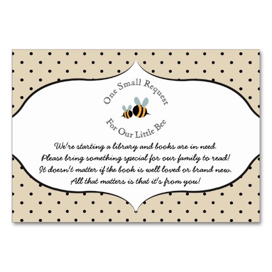 Bee themed – ブックリクエスト赤ちゃんシャワーカード テーブルナンバー (正面)