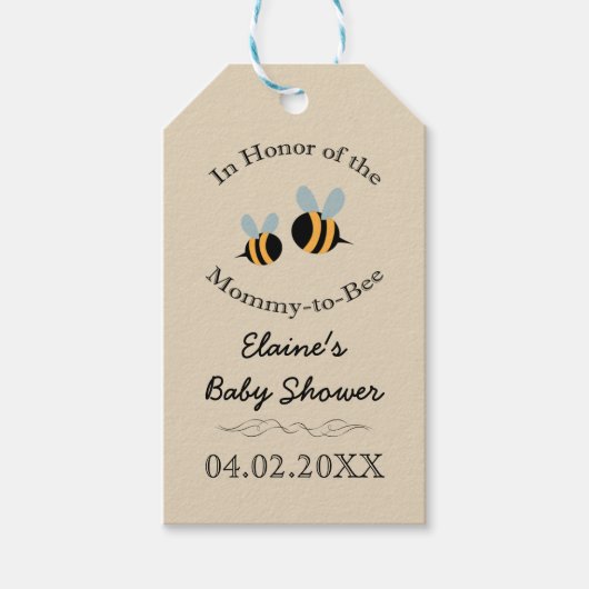 Bee Themed – ベビーシャワーメッセージカード- Mommy to Bee ギフトタグ (正面)