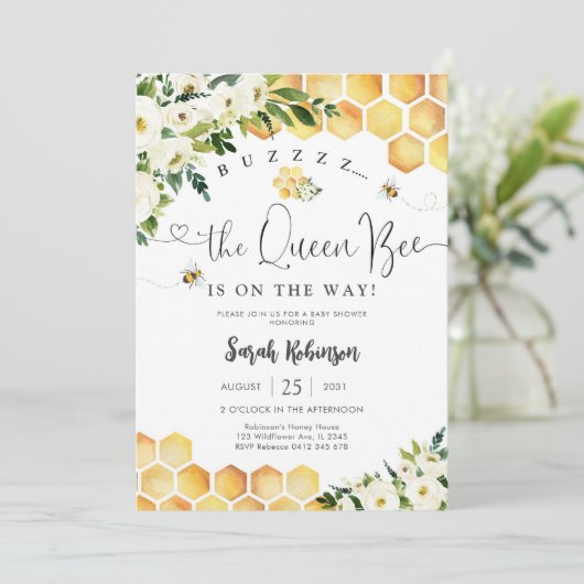 Bee Themed Baby Shower Invitation 招待状 (スタンド正面)