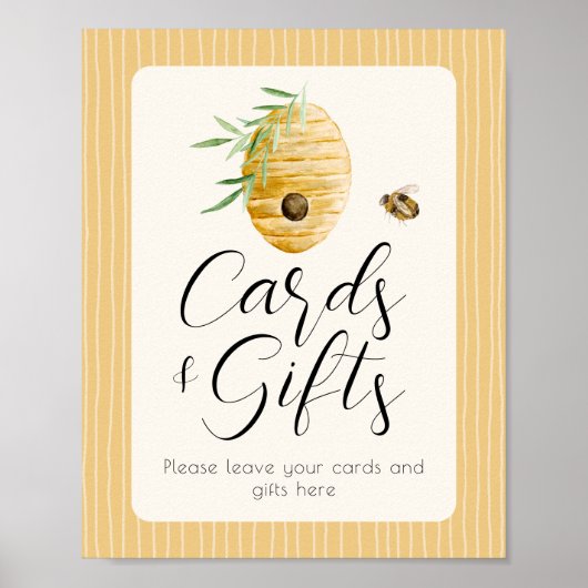 Bee Themed Cards And Gift Baby Shower Table Sign ポスター (正面)