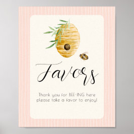 Bee Themed Girl Baby Shower Pink Favor Table Sign ポスター