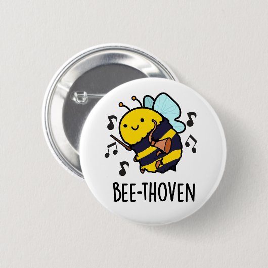 Bee-thoven Funny Music Bee Pun  缶バッジ (正面&裏面)