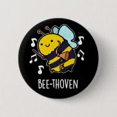 Bee-thoven Funny Music Bee Pun Dark BG 缶バッジ (正面)