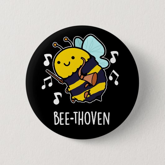 Bee-thoven Funny Music Bee Pun Dark BG 缶バッジ (正面)