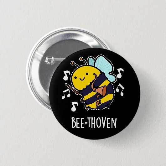 Bee-thoven Funny Music Bee Pun Dark BG 缶バッジ (正面&裏面)
