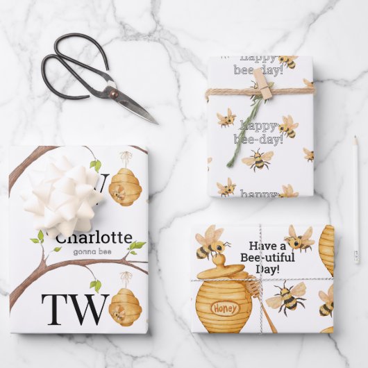 Bee Turning Two Birthday Gift ラッピングペーパーシート (正面)