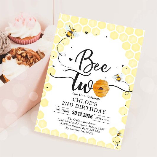 Bee Two Honey Bee 2nd Birthday Invitation 招待状