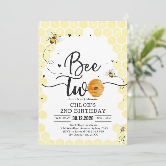 Bee Two Honey Bee 2nd Birthday Invitation 招待状 (スタンド正面)