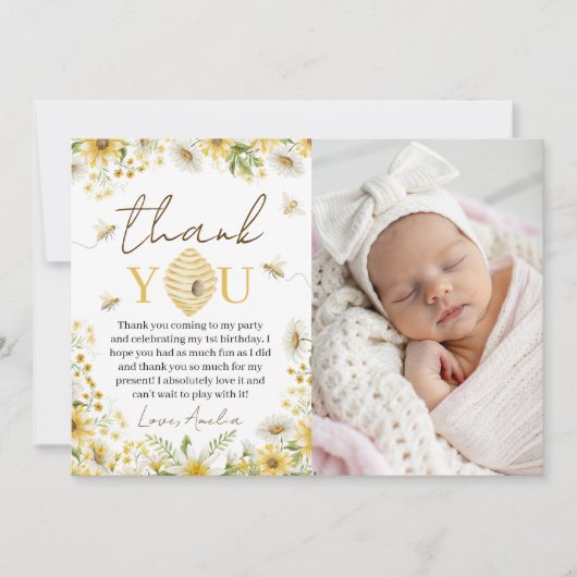 Bee-utiful Milestone Photo Thank You Note 招待状 (正面)