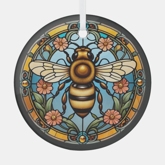 Bee-utiful Stained Glass Honeybee ガラスオーナメント (正面)
