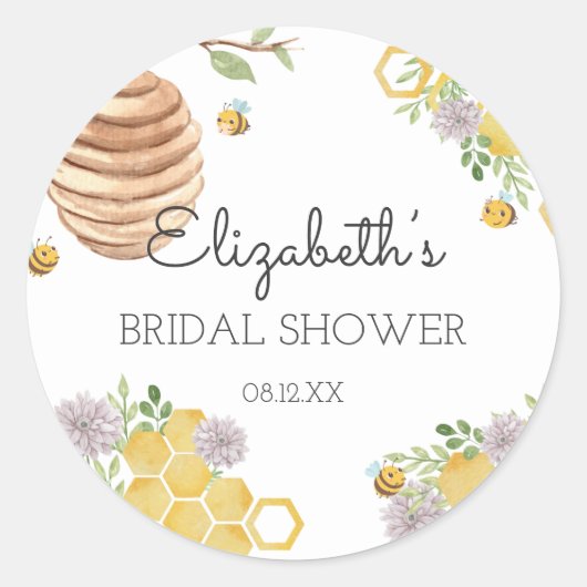 Bee Water Color Beehiveのブライダルシャワー ラウンドシール (正面)