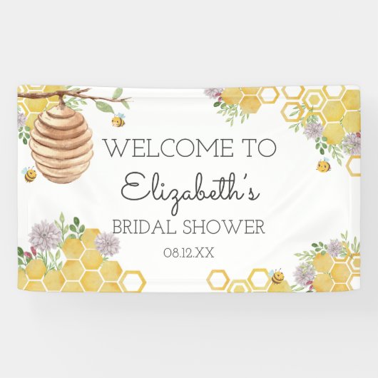 Bee Water Color Beehiveのブライダルシャワー 横断幕 (横)