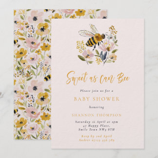 Bee & Wildflower Sweet As Can Bee Baby Shower 招待状