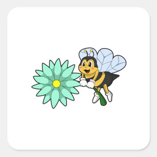 Bee with Flower.PNG スクエアシール (正面)