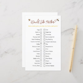 Bee "Would She Game"ブライダルシャワーゲーム