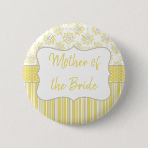 Bee Yellow and Gray Geometric Mother of the Bride 缶バッジ