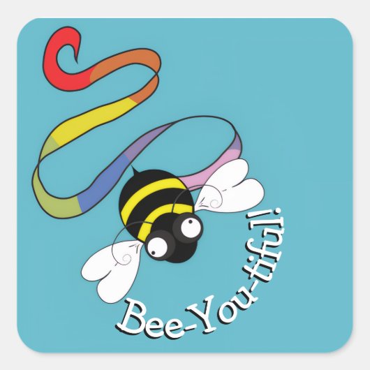 Bee-You-tiful Rainbow Sticker スクエアシール (正面)
