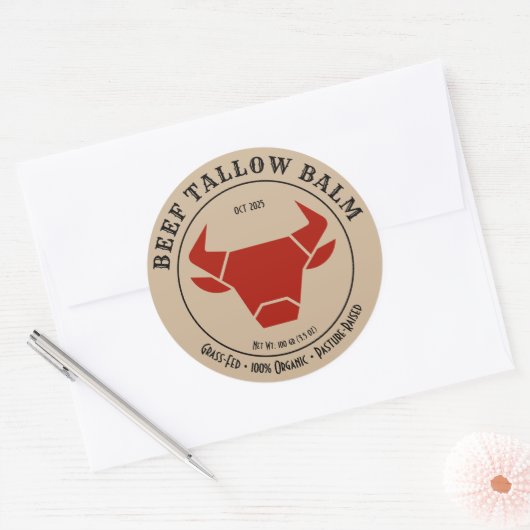 Beef Tallow Balm Label Sticker ラウンドシール (封筒)