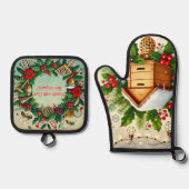 Beehive and Christmas Oven Mitt & Pot Holder Set 鍋つかみ&鍋敷きセット (正面)